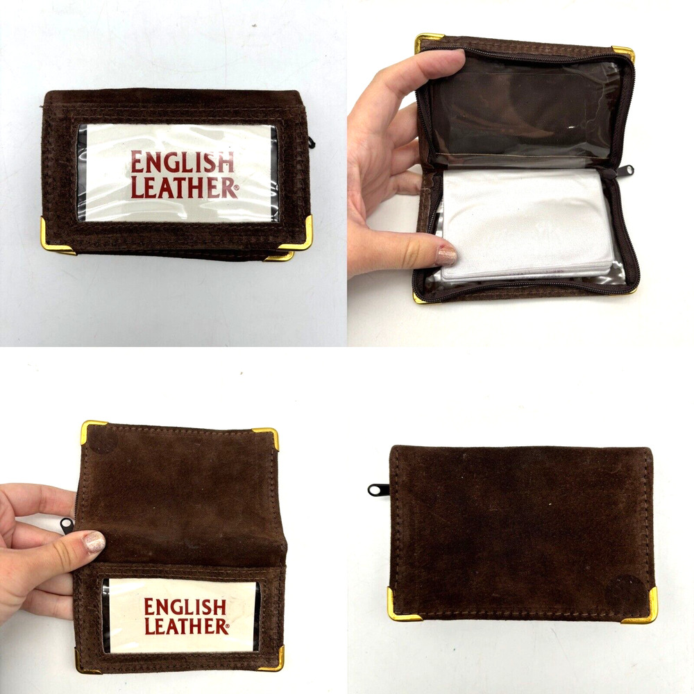 New Vintage English Leather Brown Suede Zip Around Bifold Photo Wallet 5x3.25"